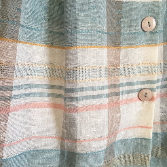 Vintage Pastel Pink & Sage Green Pocket Pleated Button Up Made in Canada Skirt - Picture 5 of 16